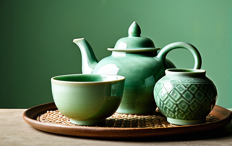 **Image Prompt:** Traditional Thai celadon pottery. Jade green glaze, delicate texture. Tableware, teaware, and decorative objects. Natural lighting, studio shot.